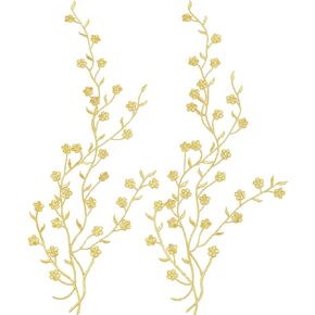 CRASPIRE 2Pcs Flower Blossom Applique Plum Floral Embroidery Patches Lace Fabric Iron on Dresses Cloth Embellishments Accessories for Sewing Repair Embroidered Craft Decoration