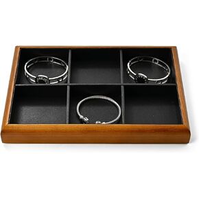 Solid Wood 6 Grids Jewelry Tray Stackable Jewelry Drawer Organizer Showcase Display Organizer Tray for Rings Earrings Bracelet(Beige)