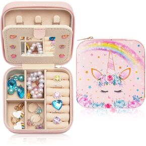 Girls Jewelry Box Blue Mermaid Jewelry Box Kids Travel Jewelry Case with Mirror, Mermaid Gifts Girls Birthday Gifts Jewelry Organizer for Display Storage Ring, Pendant, Earring, Necklace, Bracelet