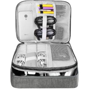 HCFGS Travel Electronics Organizer,Travel Cord Organizer Case,Tech Storage Bag Extra Large 3-Layers Universal Carry Cable Storage Bag for Phone, Cord, iPad (Grey)
