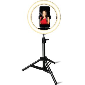 Dracast Halo Plus Series LED100 | 10" Compact Foldable Dimmable LED Video Ring Light Kit with Phone Holder and Light Stand | Bi-Color 2700K-5600K | Zoom Video Conference Lighting, YouTube, Live Stream