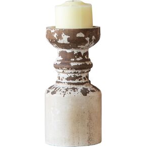 Rustic Candle Holder for Pillar Candle, White Distressed Farmhouse Wooden Pillar Candle Holders, Antique Candlestick Holder for Dining Table Centerpieces,Coffee Table Decor (4.5" x 4.5" x 9")