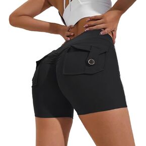 Seamless Yoga Workout Shorts with Pockets for Women High Waisted Scrunch Butt Lifting Athletic Running Shorts