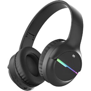 Kids Bluetooth Headphones, Kids Headphones Wireless with LED Light Up, Built-in Mic, Over-Ear Bluetooth 5.3 Headphones for School Travel iPad Tablet 6-18 Years Boy Girl (Black)