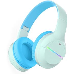 Kids Bluetooth Headphones, Kids Headphones Wireless with LED Light Up, Built-in Mic, Over-Ear Bluetooth 5.3 Headphones for School Travel iPad Tablet 6-18 Years Boy Girl (Black)