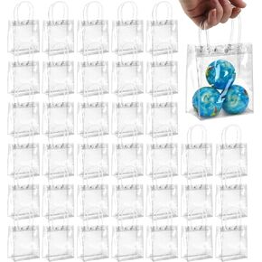 NEXXXI Clear Gift Bags with Handle, 55 Pack Plastic Small Gift Wrap Tote Pockets for Weddings, Parties, and More, 5.9 x 5.1 x 2.7 Inches