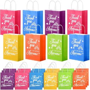 Qeeenar 24 Pcs Thank You Gift Bags Employee Appreciation Gift Bags Thank You for Being Awesome Paper Bag with Handles Goodie Bags for Coworker Colleague Teacher Office, 5.9 x 8.3 x 3.1 Inch, 6 Colors