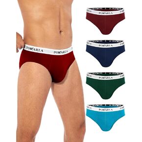 POKARLA Men's Triangle Briefs 4 Pairs, Men's Cotton Briefs, Breathable and Sweat Absorbent (S-3XL)