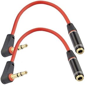 Seadream 2PACK 10 inch 3-Pole 3.5mm Male Right Angle to 3.5mm Female Stereo Audio Cable Headset Extension Cable for Beats Dr. Dre Studio iPhone