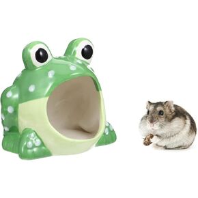 Hamster Hideout, Ceramic Hamster House, Frog Shape Chinchilla Cooling Gerbil House, Small Animal Decoration Cage Accessories