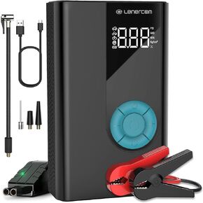 جهاز Jump Starter مع ضاغط هواء، معزز بطارية صالحة للشرب بقوة 1500 أمبير مع منفاخ إطارات تلقائي رقمي بقوة 150 رطل لكل بوصة مربعة، شاحن بطارية سيارة 12 فولت مع شحن USB سريع 3.0 (محرك ديزل سعة 7.0 لتر/4.0 لتر)...