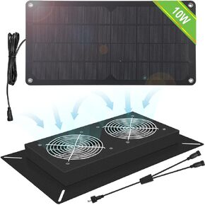 مجموعة مراوح مزدوجة تعمل بالطاقة الشمسية بقدرة 10 وات للتوصيل والتشغيل لأقفاص الدجاج والدفيئات الزراعية الصغيرة والحظائر وبيوت الكلاب والمزيد in Kuwait