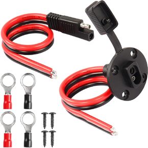 CERRXIAN 0.3m 10awg SAE Mount Panel Solar Socket Sidewall Port Cable & 0.3m 10awg SAE 2 PIN Connector Extension Cable with O Ring(2-Pack)(1a-2a)