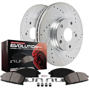 Power Stop K6496 Front Z23 Carbon Fiber Brake Pads with Drilled and Slotted Brake Rotors Brake Kit For 2014 - 2019 QX60 | 2015 - 2022 Murano | 2013 2014 2015 2016 2017 2018 2019 Pathfinder