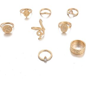 5～19pcs Knuckle Rings for Women Gold Silver Plated Stacking Rings Set Girls Bohemian Vintage Snake Wave Sun Star Compass Heart Link Finger Rings Friendship Birthday Mother 's Day Gift in Saudi Arabia