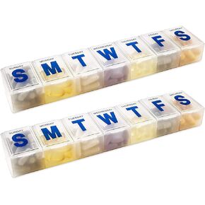 Weekly Pill Organizer - 7-Day Pill Planner Extra Large Pill Planner and Daily Pill Organizer and Medicine Reminder, Monday to Sunday Compartments - BPA Free - Travel Pill Box Case (Pack of 2)