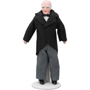 1/12 Scale Miniature Ceramic People Doll,Movable Mini Dollhouse Servant Doll Model with Stand for Doll House Dolls and Toys