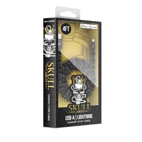 Skull Cables - Lightning to USB A Cable with 3D Skull Design, 4FT MFi Certified Fast Charging & Durable Metal Connector for iPhone 14/13/12/11, iPad - Unique & Tangle-Free (Matte Black)