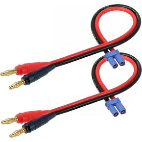 قابس محول موصل XT60، قابس ذكر XT60 إلى موصل ذكر الموز 4 مم مع كابل 16AWG 30 سم (11.8 بوصة) لطائرة RC Lipo لشحن بطارية FPV بدون طيار (عبوتان XT60)