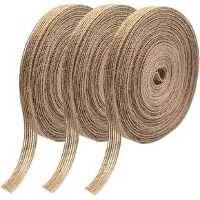 INSPIRELLE 3 Rolls 0.4 Inch Natural Burlap Fabric Roll 99 Feet Jute Lined Ribbon for Gift Wrapping Craft Projects Wedding Decoration Home Decoration 10mm