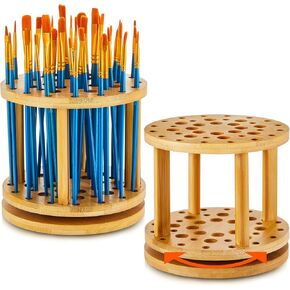 2 Pieces 360 Rotating Paint Brush Holder 40 Holes Wooden Paint Brush Organizer Large Capacity Paint Brush Holder for Artist Paint Brush Storage for Desk Arts Crafts Supply Organizer in Saudi Arabia