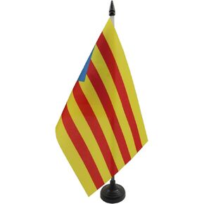 AZ FLAG Catalonia Estelada Blava Table Flag 5'' x 8'' - Independentist Catalan Desk Flag 21 x 14 cm - Black Plastic Stick and Base