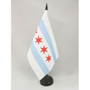 AZ FLAG Chicago Table Flag 5'' x 8'' - Chicago City Desk Flag 21 x 14 cm - Black Plastic Stick and Base