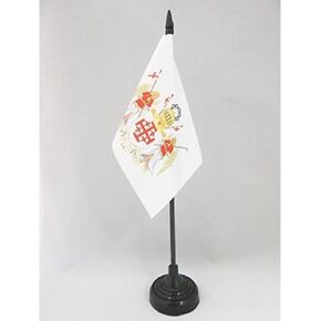 AZ FLAG Equestrian Order of The Holy Sepulchre of Jerusalem Table Flag 4'' x 6'' - OESSH arms Desk Flag 15 x 10 cm - Black Plastic Stick and Base