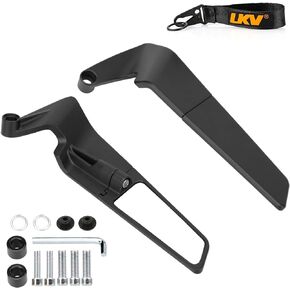 LKV Motorcycle Mirrors Stealth Wind Wing Side Mirrors Adjustable 360° Rotating Black for Z400 Z650 Z900 1290 Super Duke R Evo ABS 390 Duke Street Bike