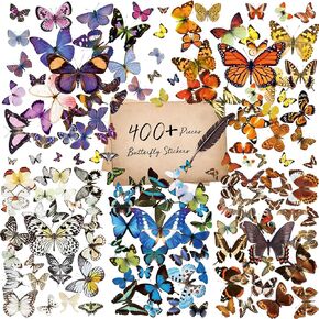 400+ PCS Realistic Butterfly Stickers, Self-Adhesive PVC Vintage Butterfly Stickers for Scrapbook, Laptop, Journal, DIY Project, Window, Envelope Spring Themed Party Decors