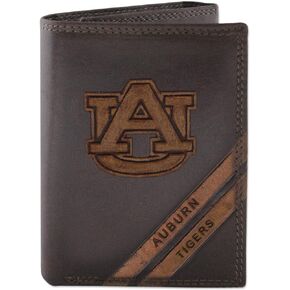 NCAA Auburn Tigers Zep-Pro Pull-Up Leather Trifold Embossed Wallet, Brown