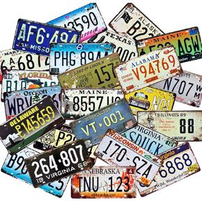 Retro Vintage Assorted US States Number Tags, Embossed License Plates, Lot of 10/15/20/25/30 pcs, Man Cave Garage Bar Home Wall Decor, 6x12 Inch (10)