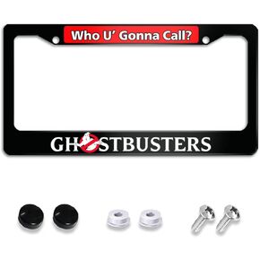 Ghostbusters Who U' Gonna Call? Thin Top Custom Black License Plate Frame Metal 12" X 6"
