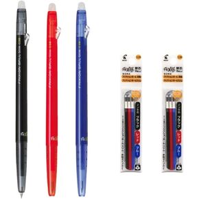 Pilot FriXion Ball Slim 038 Retractable Erasable Gel Ink Pen, Extra Fine Point 0.38mm, Black/Blue/Red Inks, 3 Pens & 6 Refills Value Set