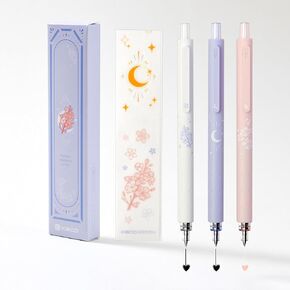 Kaco ROCKET Gel Pens Cute Stationery 3 Pieces Set, 0.7mm Medium Point, 2 Black Ink and 1 Coral Ink, Quick Drying Aesthetic Cute Pens Christmas Gift School Office Supplies