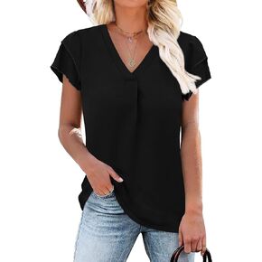 KUOTAI Womens Summer Tops Dressy Casual Shirts Short Sleeve V Neck Work Blouse Business Trendy Shirt