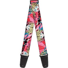 Buckle-Down DC Comics Guitar Strap, Harley Quinn Puddin Poses Anime Graphics Pink Red, 2 Inches Wide