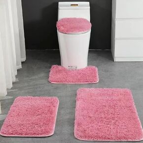 4 Piece Non Slip, Toilet Lid Cover and Contour Mat, Bath Mats Shower Mats Bath Rug Mat for Tub Toilet Bathroom (Black)
