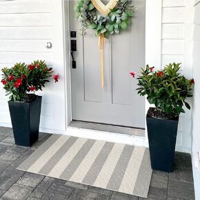 OJIA Fall Front Door Mat Outdoor Entrance 24"x 35", Machine Washable Porch Rug Indoor Outdoor Rugs Doormat Cotton Woven Entryway Rug Gray Striped Rug Small Area Rugs for Kitchen/Bathroom/Bedroom