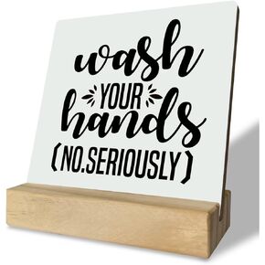 Bathroom Decor Sign, Desk Plaque with Wooden Stand 4 x 4.3 inches, Decorative Wood Table Sign, Funny Sign, Rustic Toilet Décor, Farmhouse Home Guest Bathroom Decor, No selfies in the Bathroom Sign