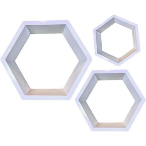 Hexagon Shaped Floating Wooden Shelf - Set of 3 for Home Décor