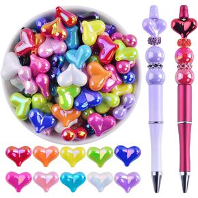 Focal Beads for Pens Bulk Focals for Beaded Pens 40Pcs Peach Heart Beads for Beadable Pens Acrylic Focal Beads for Keychain Making Jewelry Making Bracelet Necklace Crafts Charms