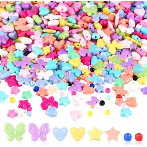 600PCS Assorted Color Beads, Start Heart Butterfly Large Hole Beads, Acrylic Spacer Loose Beads, Colorful Bead Assortments, for Braids, Jewelry Making Supplies, Necklace, Bracelet, Small