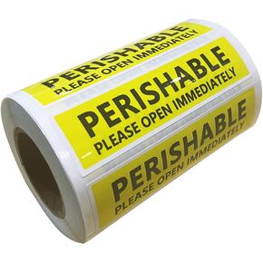 Top label Perishable Shipping Stickers for Packing,Fluorescent Yellow Shipping Lables Stickers,4x1 Inch,500 Pcs Per Roll