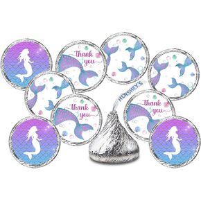 216 Mermaid Kisses Labels, Themed Stickers for Baby Shower Or Birthday Party, Event Decorations, Thank You Stickers, Wrappers, Favors Great for Tags, Supplies. (Candy NOT Included) Made in USA