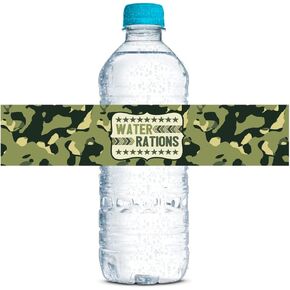 Ten Hut! Army Camouflage Birthday Themed Waterproof Water Bottle Sticker Wrappers 20 Wrap Around Labels Sized 1.75" x 8.5" by AmandaCreation