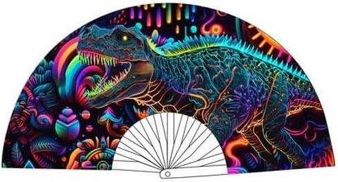 Neva Nude Rave Folding Hand Fan - UV Blacklight Reactive Handheld Fan with Drawstring Case | Perfect for Summer Festivals, Raves, Carnivals, Concerts, & Parties | Made in USA (Butterfly Garden) in Kuwait