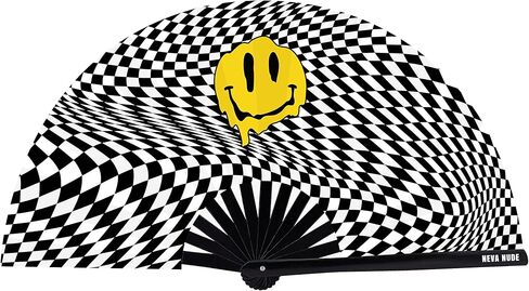 Neva Nude Rave Folding Hand Fan - UV Blacklight Reactive Handheld Fan with Drawstring Case | Perfect for Summer Festivals, Raves, Carnivals, Concerts, & Parties | Made in USA (Butterfly Garden) in Kuwait