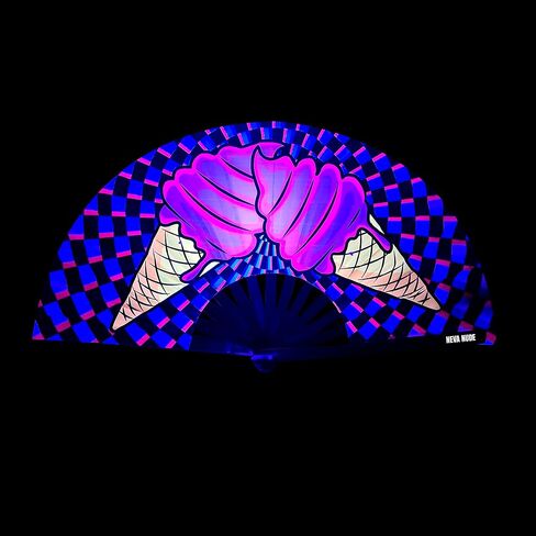 Neva Nude Rave Folding Hand Fan - UV Blacklight Reactive Handheld Fan with Drawstring Case | Perfect for Summer Festivals, Raves, Carnivals, Concerts, & Parties | Made in USA (Butterfly Garden) in Kuwait