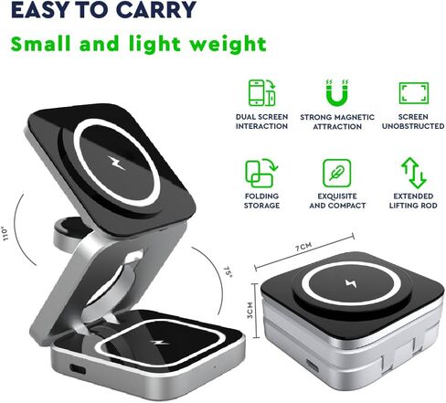 قاعدة شحن لاسلكية قابلة للطي 3 في 1 لأجهزة Apple - شحن سريع لأجهزة iPhone 15/14/13/12 Pro/Max/Plus، وApple Watch Ultra 2، وAirPods 3/2/Pro in Kuwait